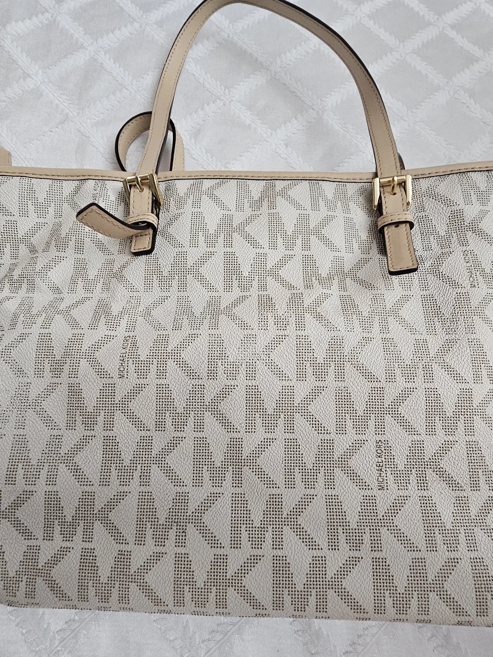 Michael Kors Jet Set Logo Tote Bag with Gold MK Charm - Picture 2 of 12
